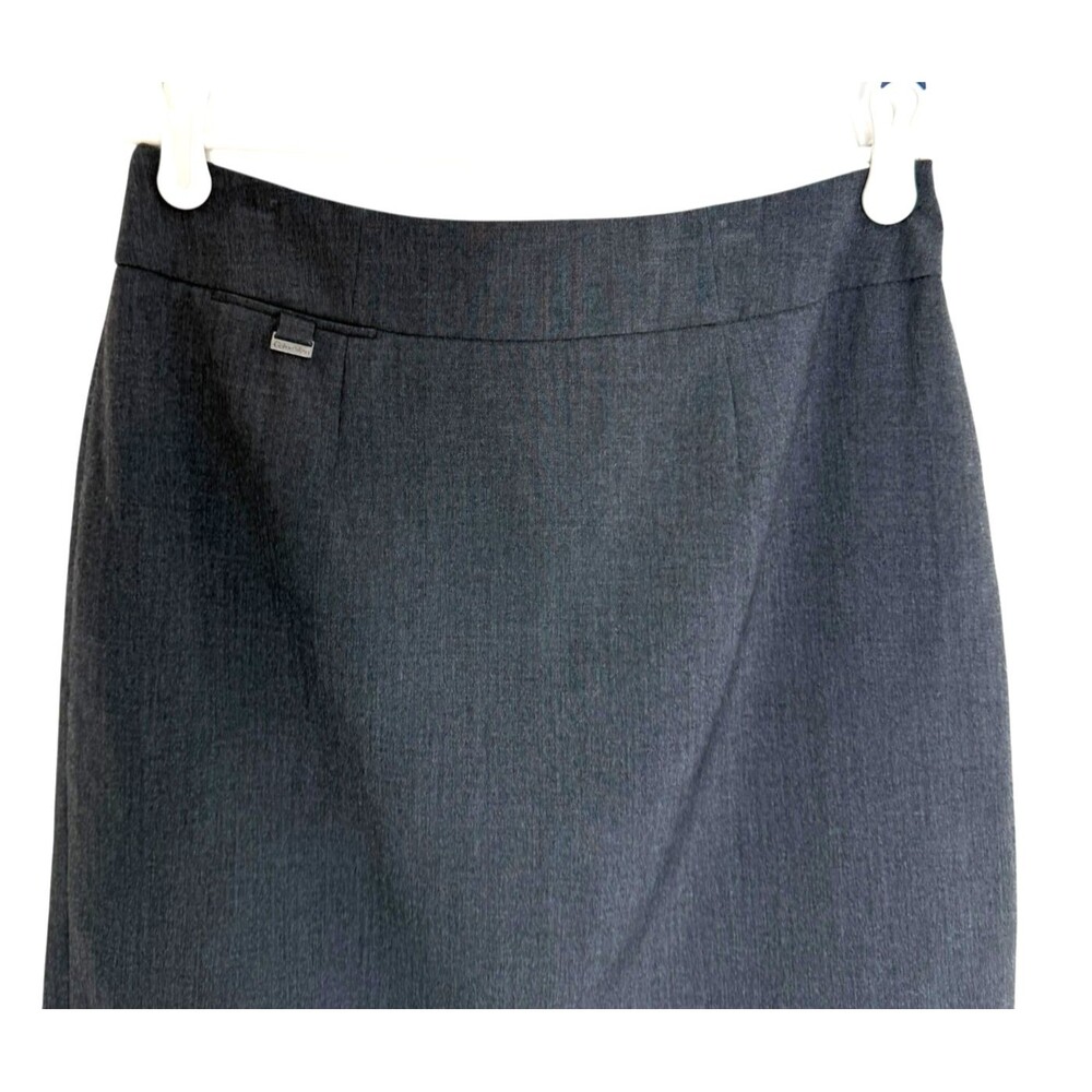 Calvin Klein Pencil Straight Skirt Gray Flat Front Zip Back Slit Office‎ Size 2 - Picture 4 of 13